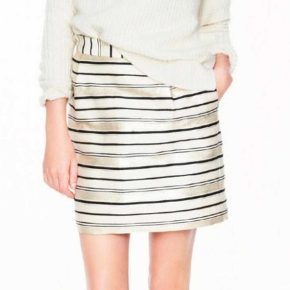 J Crew Metallic Gold Striped mini Skirt women's size 0  (H16)